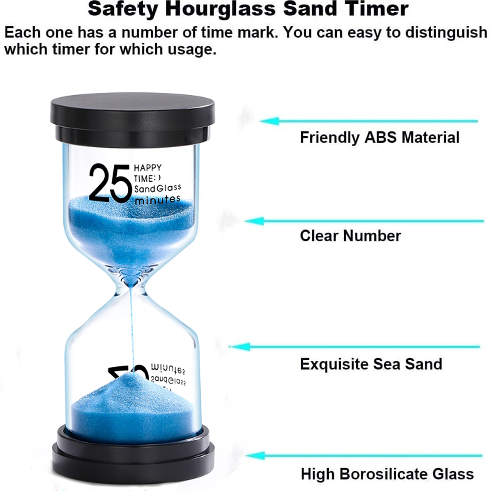 25 Minute Sand Hourglass Timer: Plastic Sand Clock, Sand Watch 25 Min, Extra Blue Reloj De Arena, Unity Hour Glass Colorful Sand